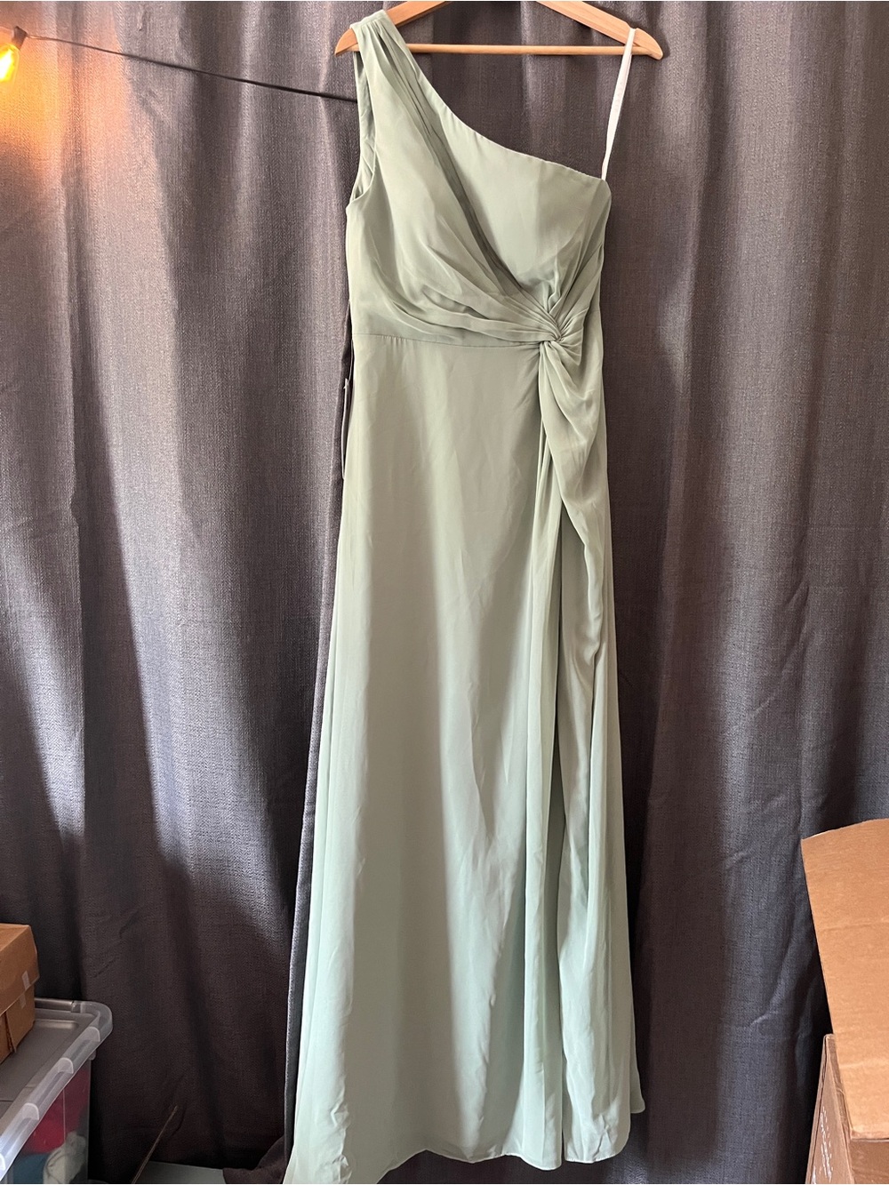 Azazie One-Shoulder Gown in Sage